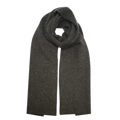 Start2Finish Herringbone Donegal Knit Cashmere Scarf in Kembla Grey Blue, showing the textured pattern and soft fabric.