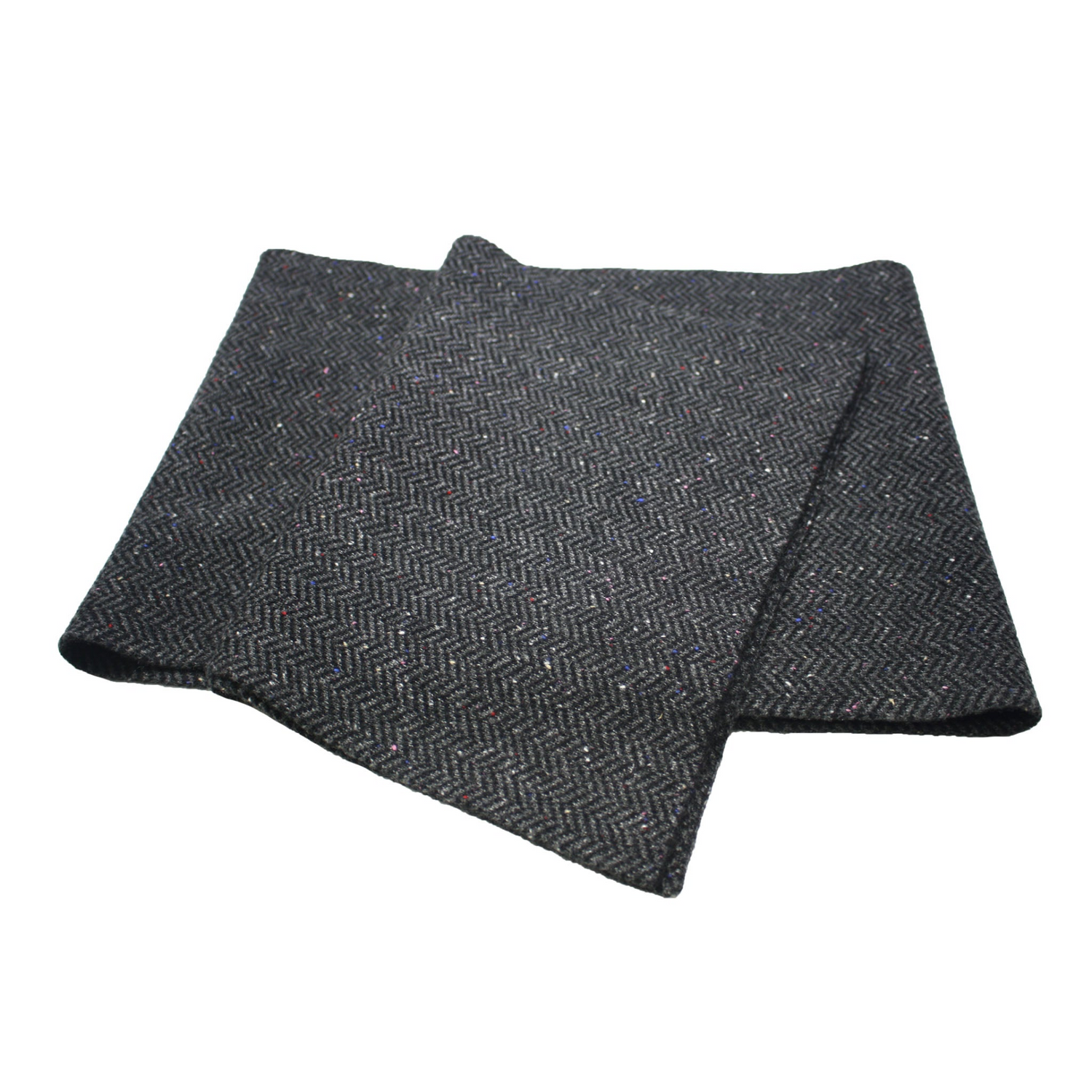 Kembla Grey Blue herringbone Donegal knitted cashmere scarf by Start2Finish, showcasing its textured pattern and soft knit fabric.