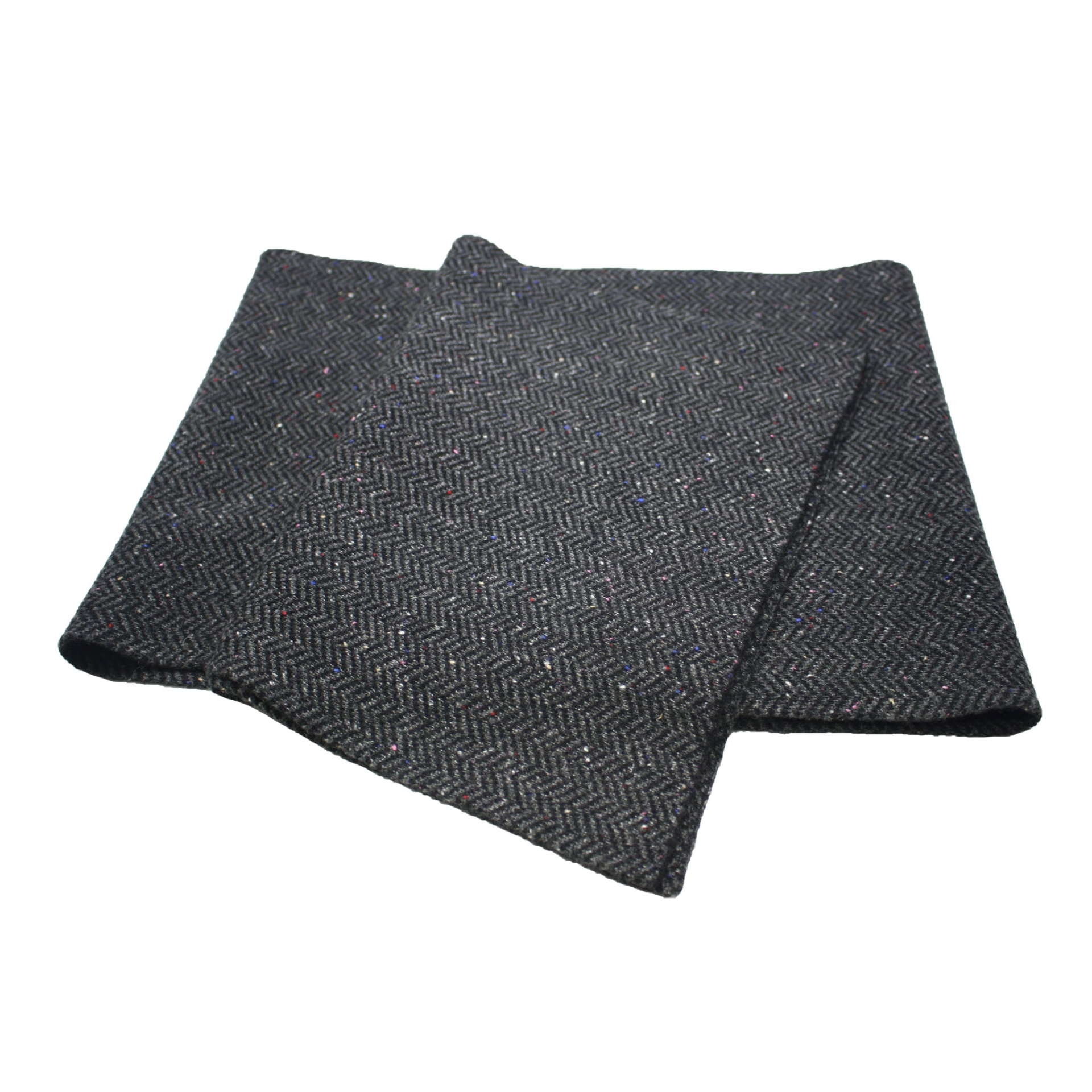Kembla Grey Blue herringbone Donegal knitted cashmere scarf by Start2Finish, showcasing its textured pattern and soft knit fabric.