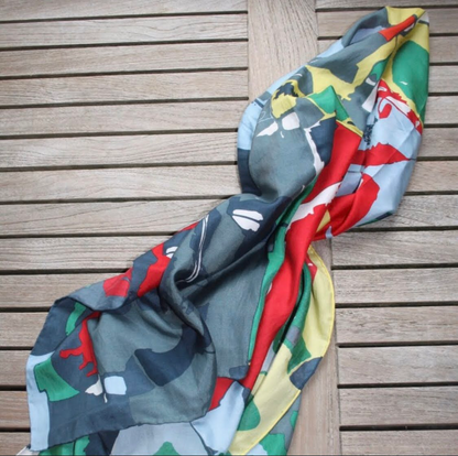 Cotton silk printed scarf from Start2Finish, featuring vibrant multicolor floral patterns and lightweight, soft fabric.