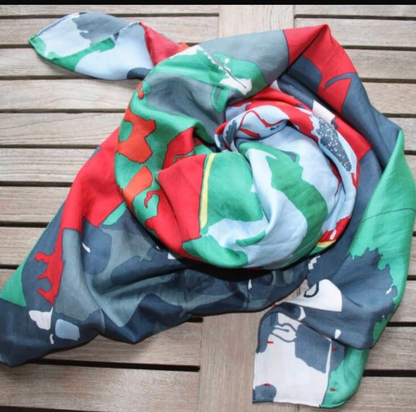 Cotton silk printed scarf by Start2Finish featuring vibrant colorful patterns and lightweight, soft fabric.