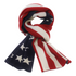 American flag knitted cashmere scarf from Start2Finish, featuring red, white, and blue patriotic design and soft, cozy texture.