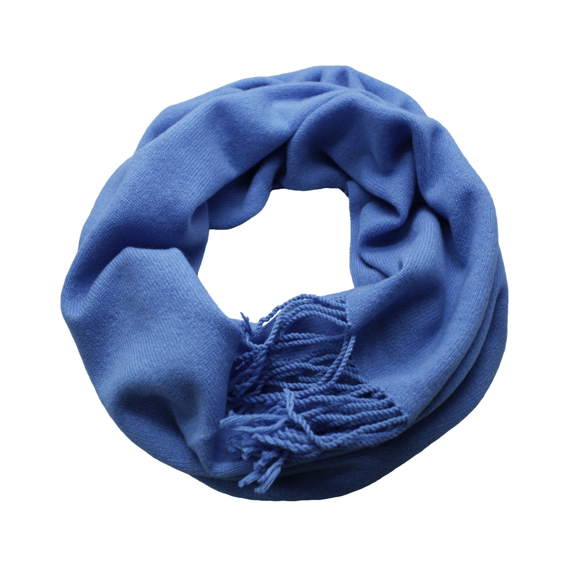 Lightweight knitted Azur Cashmere Scarf by Start2Finish, showcasing soft, luxurious fabric with a delicate texture and vibrant blue color.