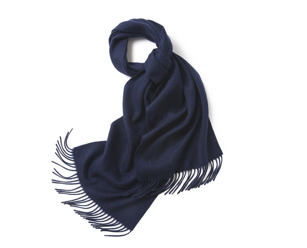 Navy Lambswool scarf by Start2Finish with a plain woven design, draped on a white background for cozy winter style.