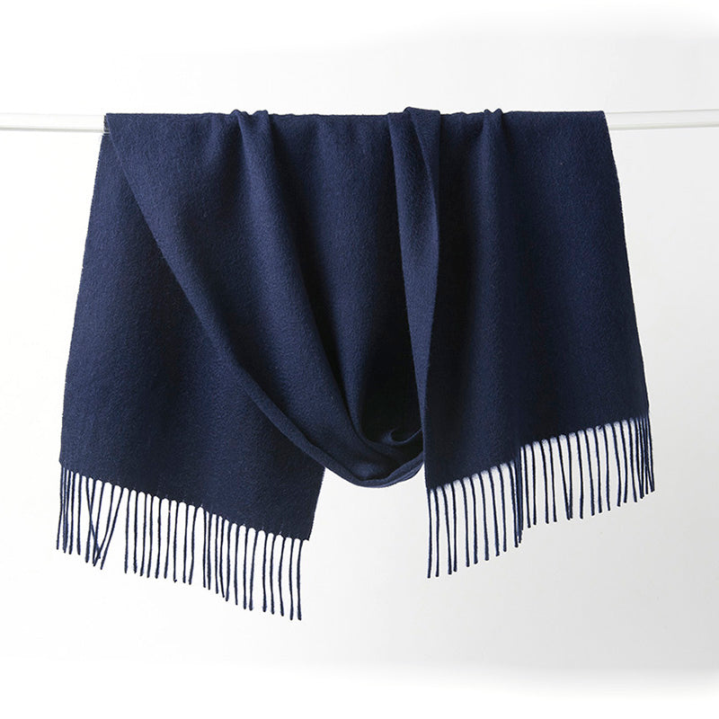 Woven navy lambswool scarf from Start2Finish featuring a plain design, soft texture, and classic style.