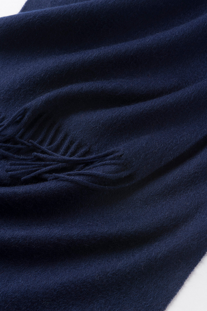Start2Finish navy lambswool scarf with a woven plain design, showcasing soft, warm, and stylish apparel accessory.