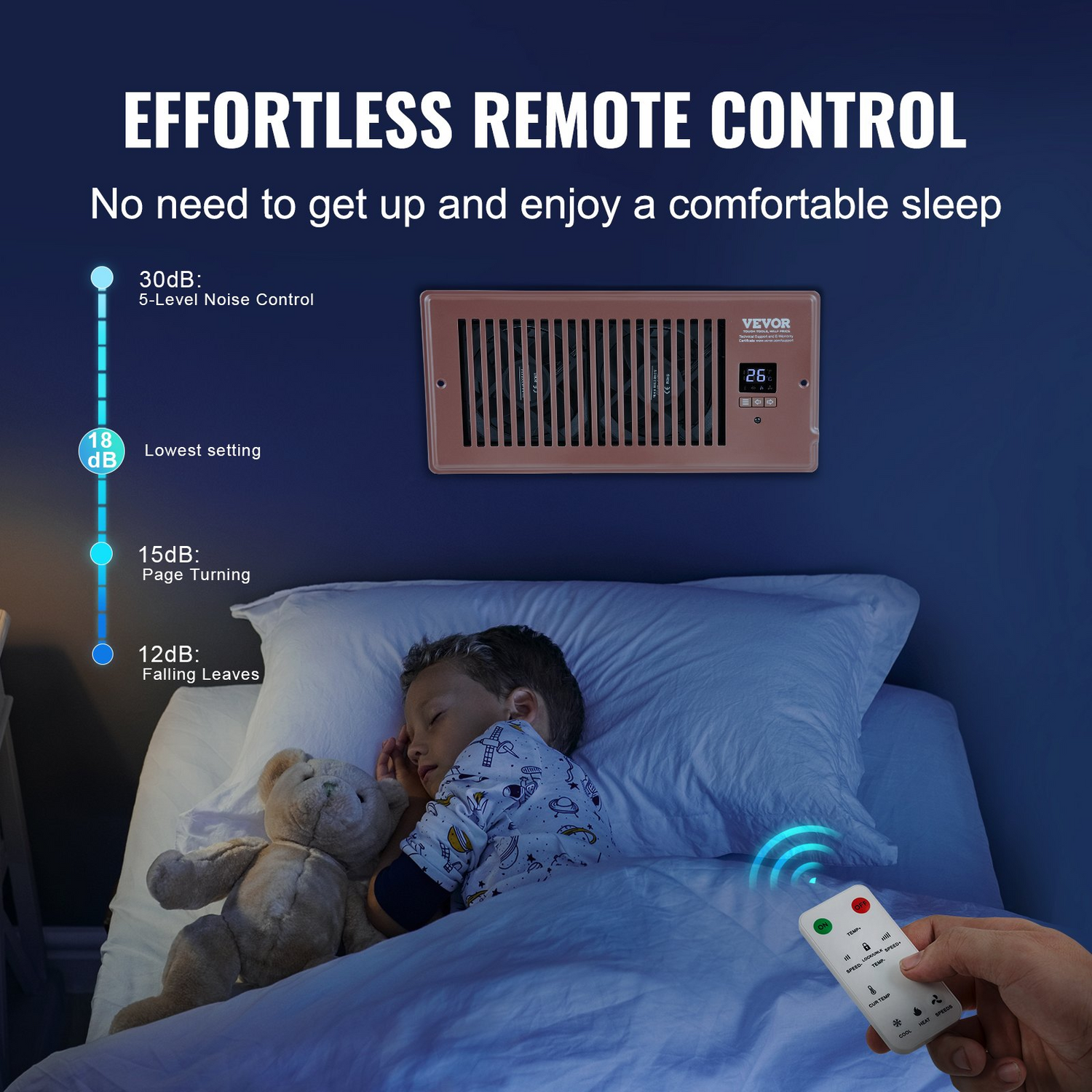 Start2Finish VEVOR register booster fan in brown with remote and thermostat, adjustable speed for heating and cooling vents.