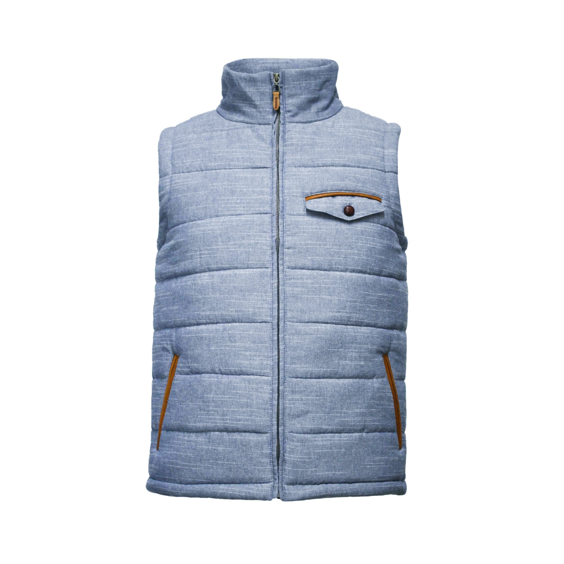 Start2Finish linen cotton bodywarmer worn over a casual top, showcasing lightweight, breathable apparel for comfort and style.