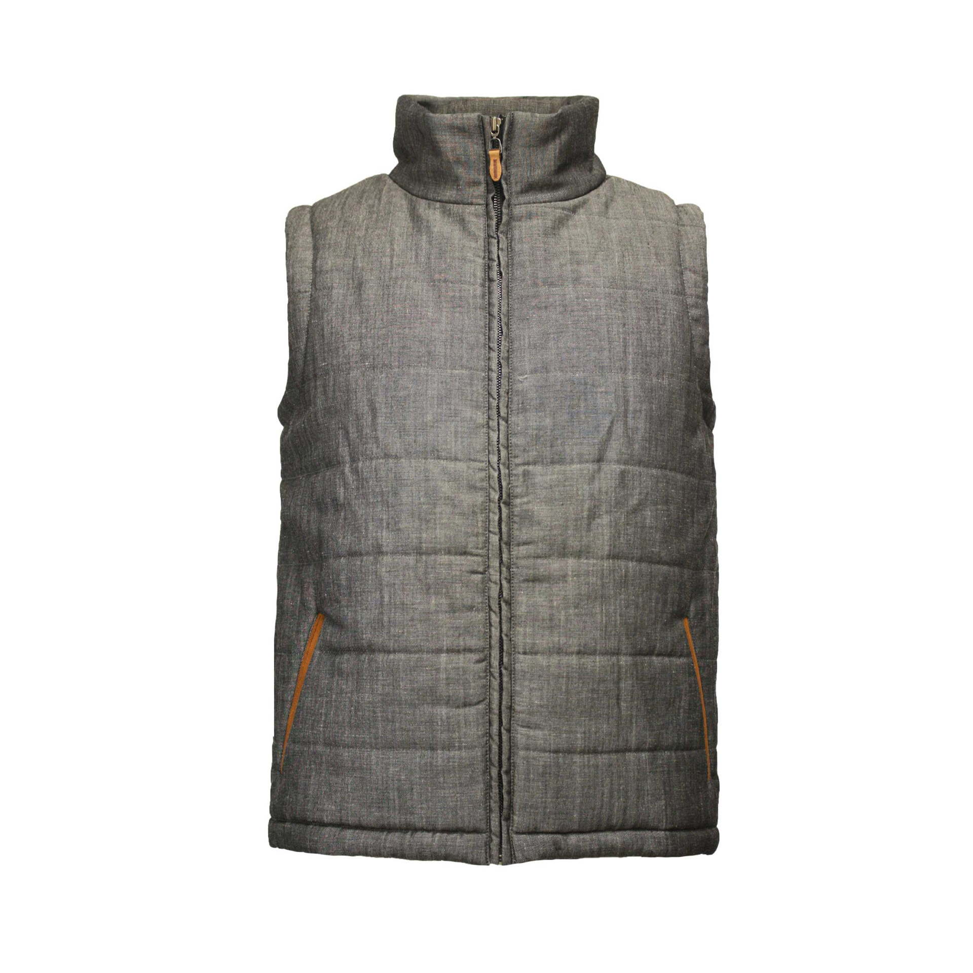 Start2Finish wool linen puffer vest bodywarmer, lightweight and insulated apparel, shown in a front view with zipper closure.