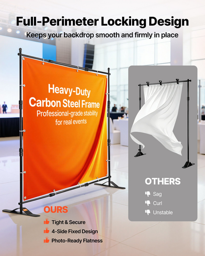 Start2Finish VEVOR 10x8 ft backdrop banner stand, adjustable height and width, for trade shows and photo booth backgrounds