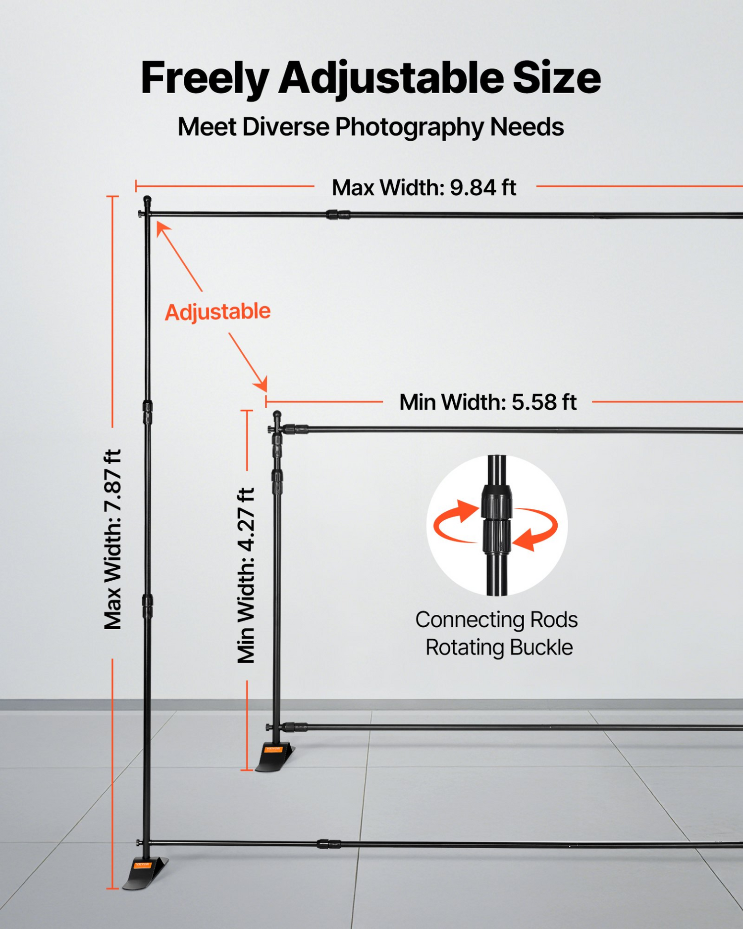 Start2Finish VEVOR 10x8 ft backdrop banner stand for trade shows and photo booths, adjustable height and width, step and repeat design.