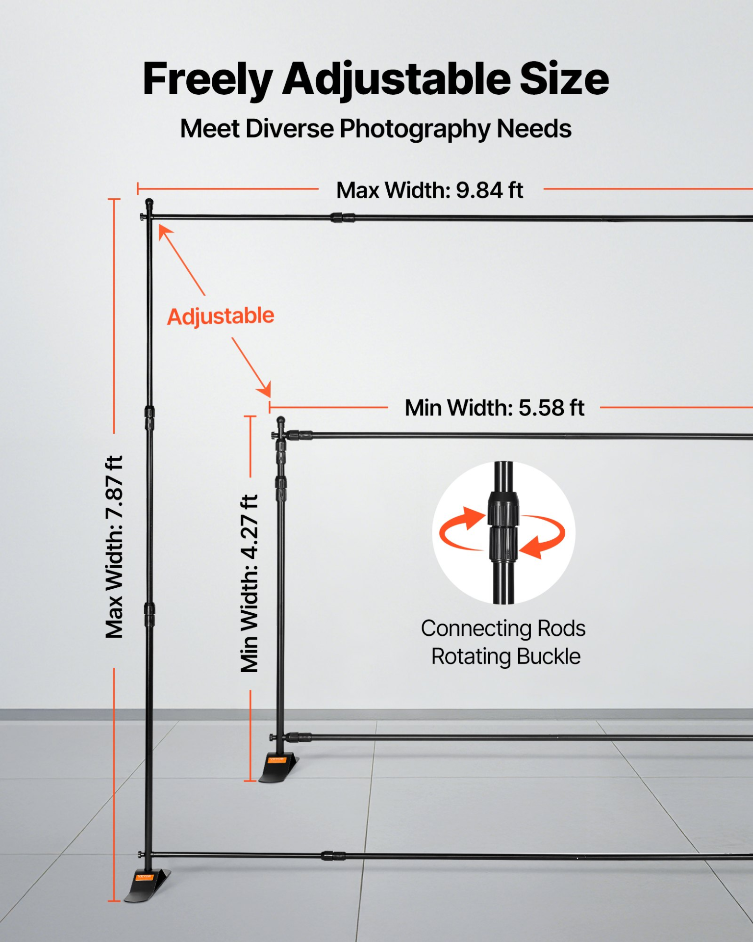 Start2Finish VEVOR 10x8 ft backdrop banner stand for trade shows and photo booths, adjustable height and width, step and repeat design.