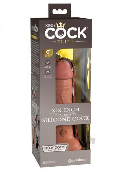Start2Finish King Cock Elite Silicone Dual-density 6-inch tan dildo, realistic design with textured surface and dual-layer construction.