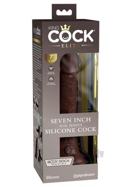 Start2Finish King Cock Elite 7-inch brown silicone dual-density adult toy with realistic details and a lifelike appearance.