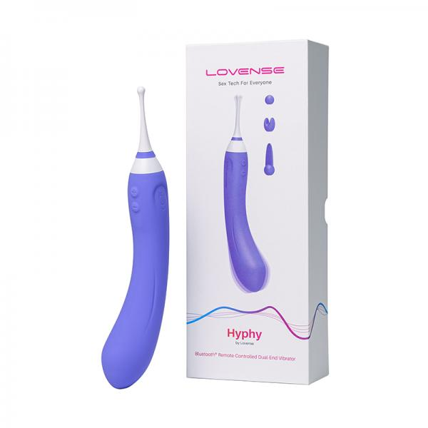 Start2Finish Lovense Hyphy dual-end adult stimulator showing curved G-spot and clitoral attachments, made of smooth silicone material.