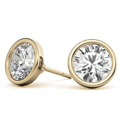 Lab grown diamond bezel martini stud earrings in 14K white or yellow gold featuring 3.00 CTW diamonds.