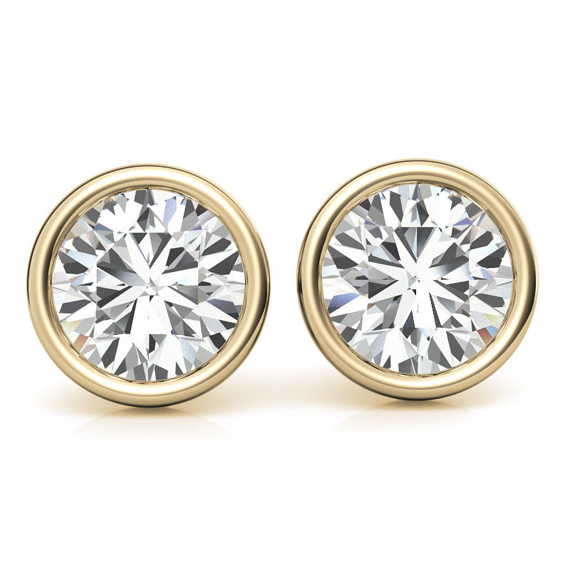 Start2Finish 3.00 CTW lab-grown diamond bezel martini stud earrings in 14K white or yellow gold, featuring sparkling round diamonds.