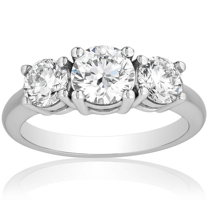 Start2Finish 14K gold three stone engagement ring with 3 CTW AGI certified lab-grown diamonds, G-VS clarity, elegant design