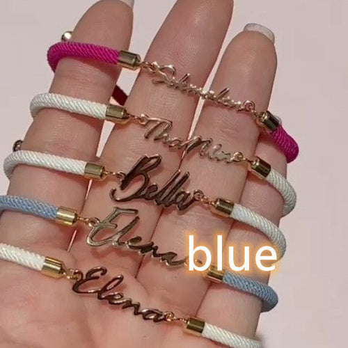 Colorful personalized rope chain bracelet with custom name by Pink Lucky, designed for women.
