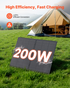 Start2Finish VEVOR 200W foldable solar panel with frame, monocrystalline, waterproof, ideal for camping, hiking, and RV trips.