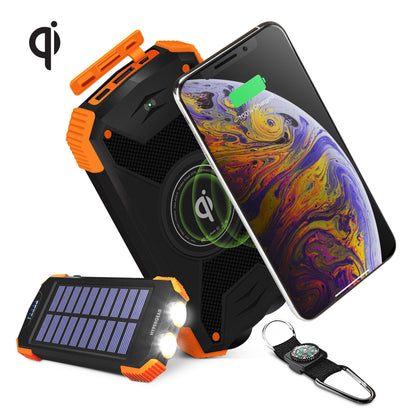 Sky Iapetus HyperGear Solar 10,000mAh wireless power bank with solar panel for mobile and laptop charging.