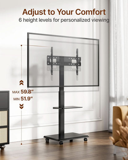 Rolling TV Stand Thirty Two To Seventy Five Inches Hidden Wire Management