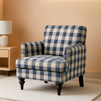 Luxurious Upholstered Blue Checkerboard Club Chair