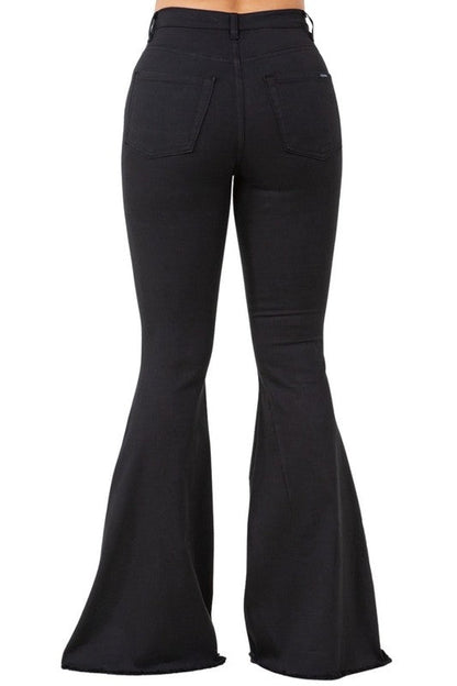 Jade Icarus Angela bell bottom jeans with 34-inch inseam, featuring a high-waist fit and classic denim style.