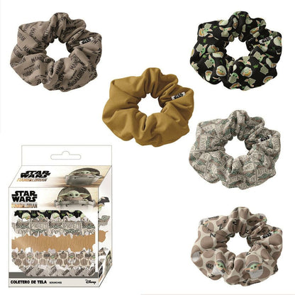 Set of five Bigbuy The Mandalorian hair ties, stretchy black and gray hair accessories for secure styling.