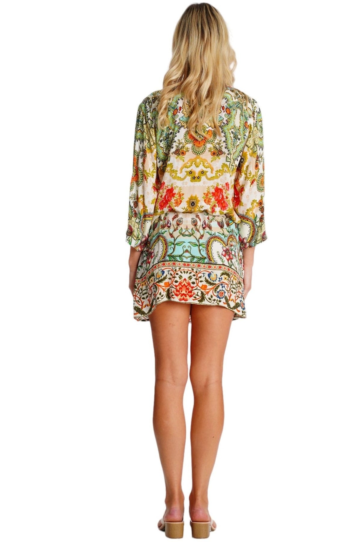 Wholesale Green &amp; Yellow Tropical Floral Tunic Mini Dress