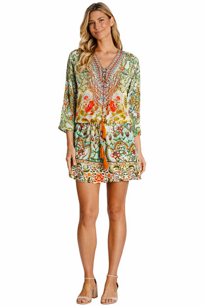 Wholesale Green &amp; Yellow Tropical Floral Tunic Mini Dress