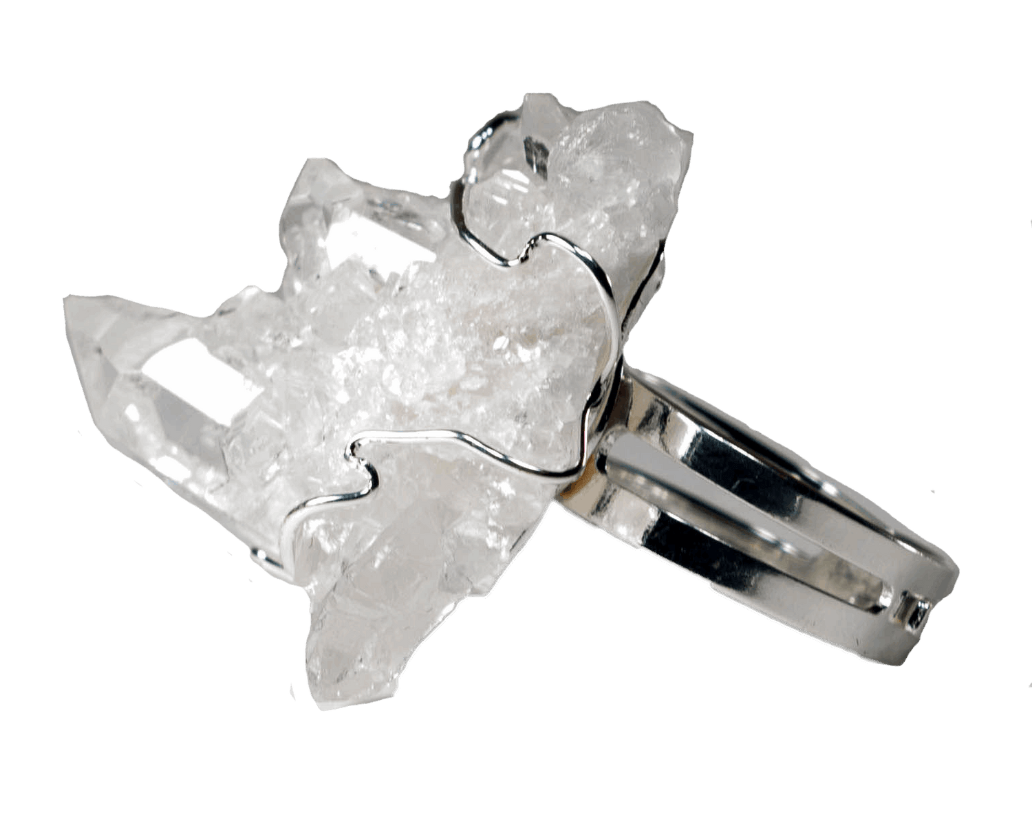 Silver quartz ring with transparent gemstone, featuring a sleek design from Green Ares for home and garden decor.