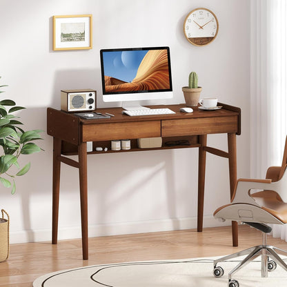 Walnut Bamboo Mid Century Modern Desktop Workstation
