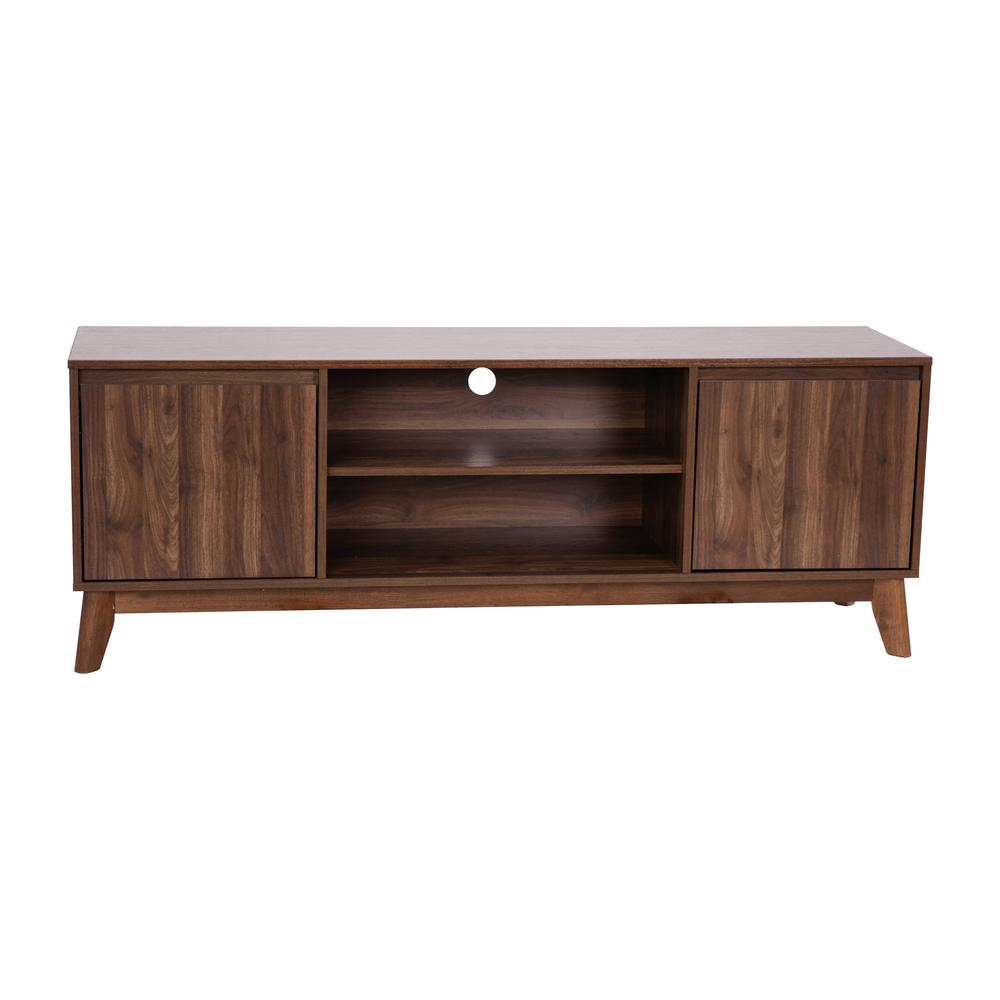Start2Finish walnut TV stand for up to 64-inch TVs, 60-inch media center with storage and modern furniture design
