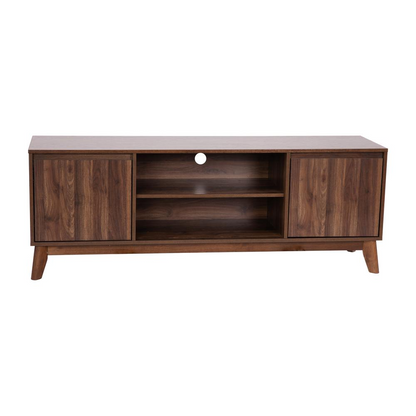 Start2Finish walnut TV stand for up to 64-inch TVs, 60-inch media center with storage and modern furniture design