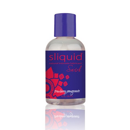Sliquid Naturals Swirl Pink Lemonade flavored lubricant bottle from Start2Finish, with colorful label and clear plastic cap.