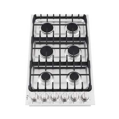 Empava 36-inch built-in gas cooktop with four burners and stainless steel finish, featuring control knobs and grates.