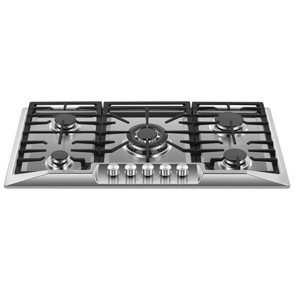 Empava 36-inch built-in gas cooktop with four burners and control knobs, designed for modern kitchen appliances.