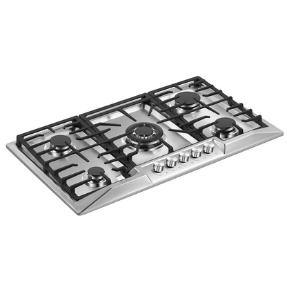 Start2Finish Empava 36GC23 36-inch built-in gas cooktop with four burners and control knobs, stainless steel finish.