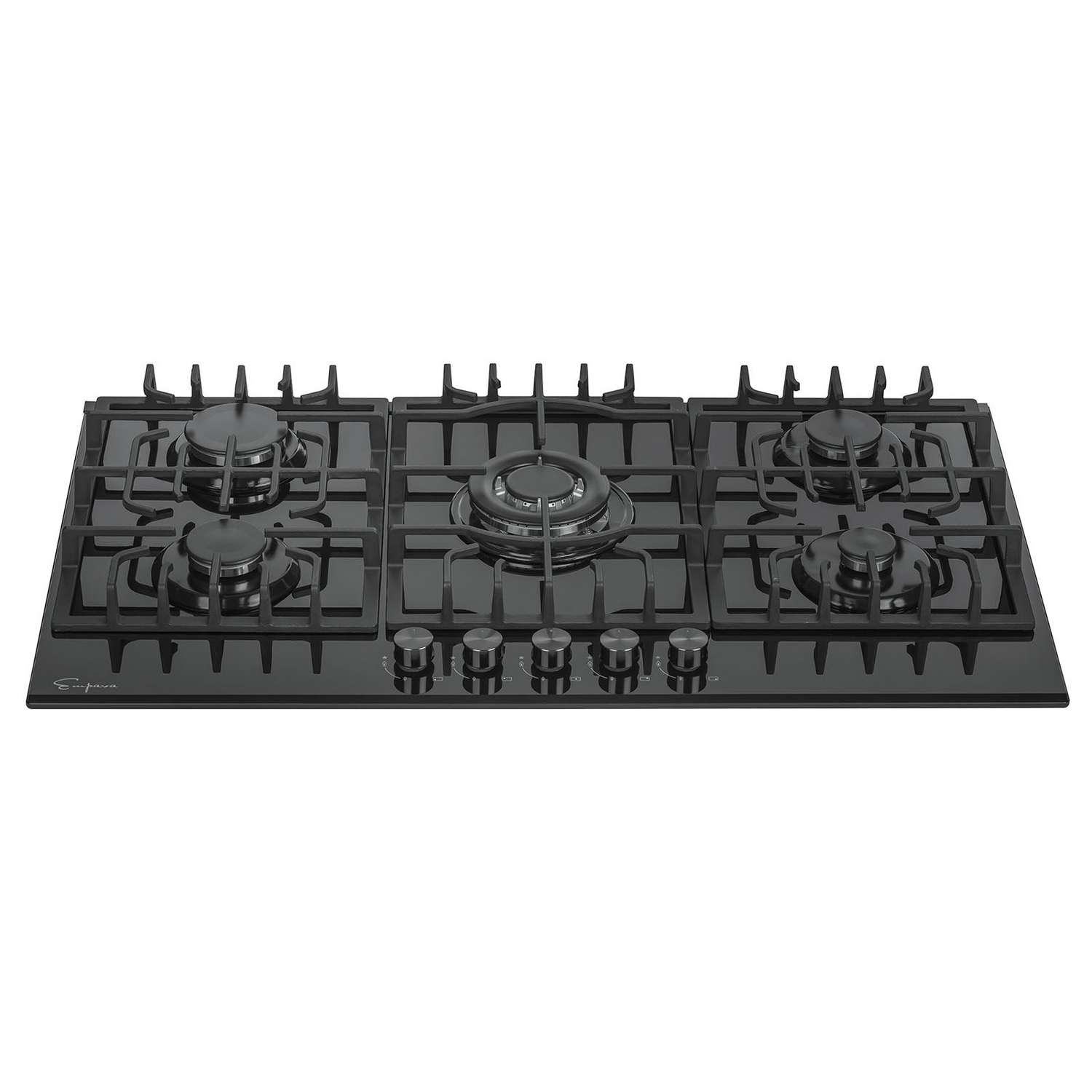 Empava 36-inch built-in gas cooktop with four burners, stainless steel finish, and control knobs for modern kitchen cooking.