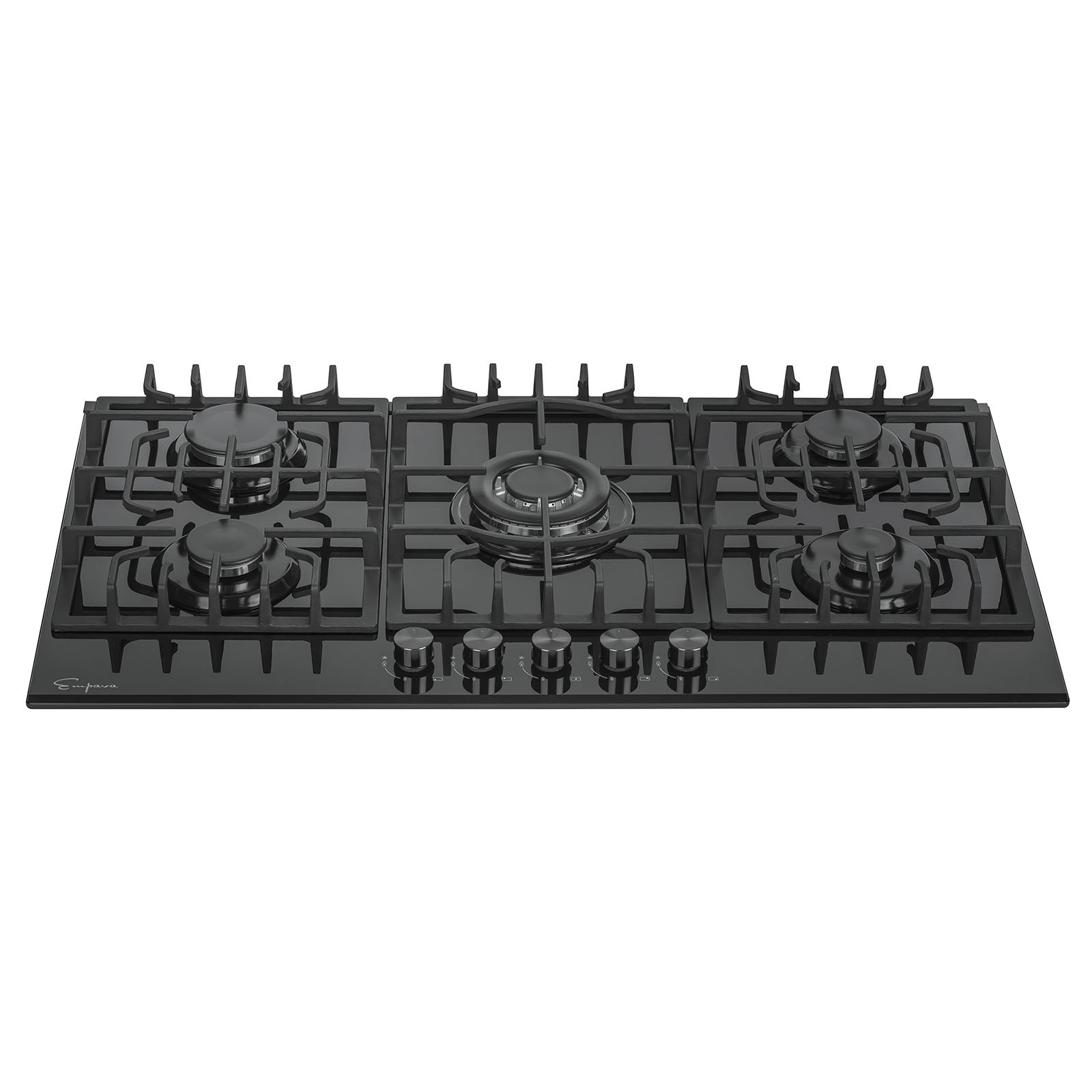 Empava 36-inch built-in gas cooktop with four burners, stainless steel finish, and control knobs for modern kitchen cooking.