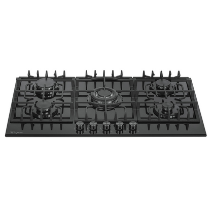 Empava 36-inch built-in gas cooktop with four burners, stainless steel finish, and control knobs for modern kitchen cooking.