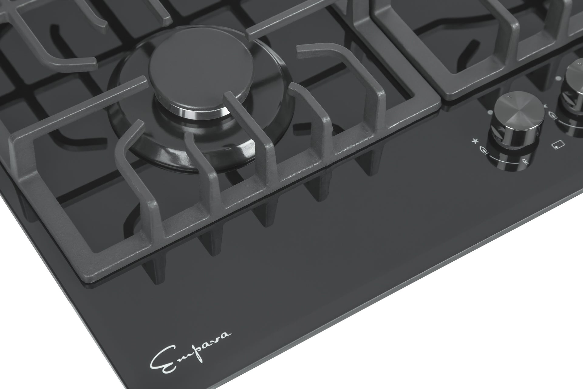 Empava 36-inch built-in gas cooktop with four burners and control knobs, ideal for kitchen appliances and cooking.