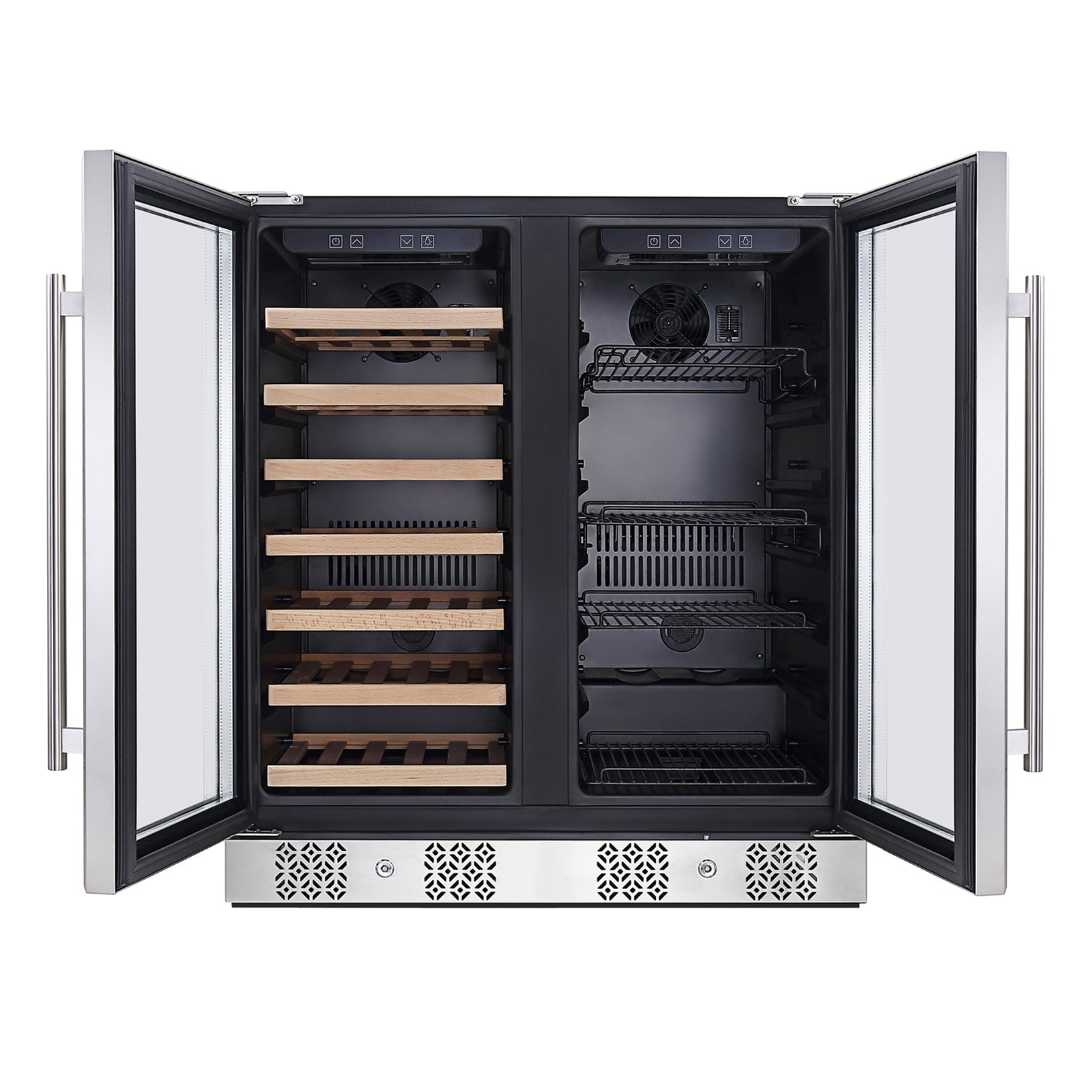 Start2Finish Empava BR04D dual zone wine and beverage cooler fridge with sleek stainless steel finish and digital temperature controls.