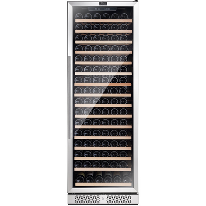 Empava WC07S 70-inch tall wine cooler appliance with glass door and interior shelving, designed for wine storage.