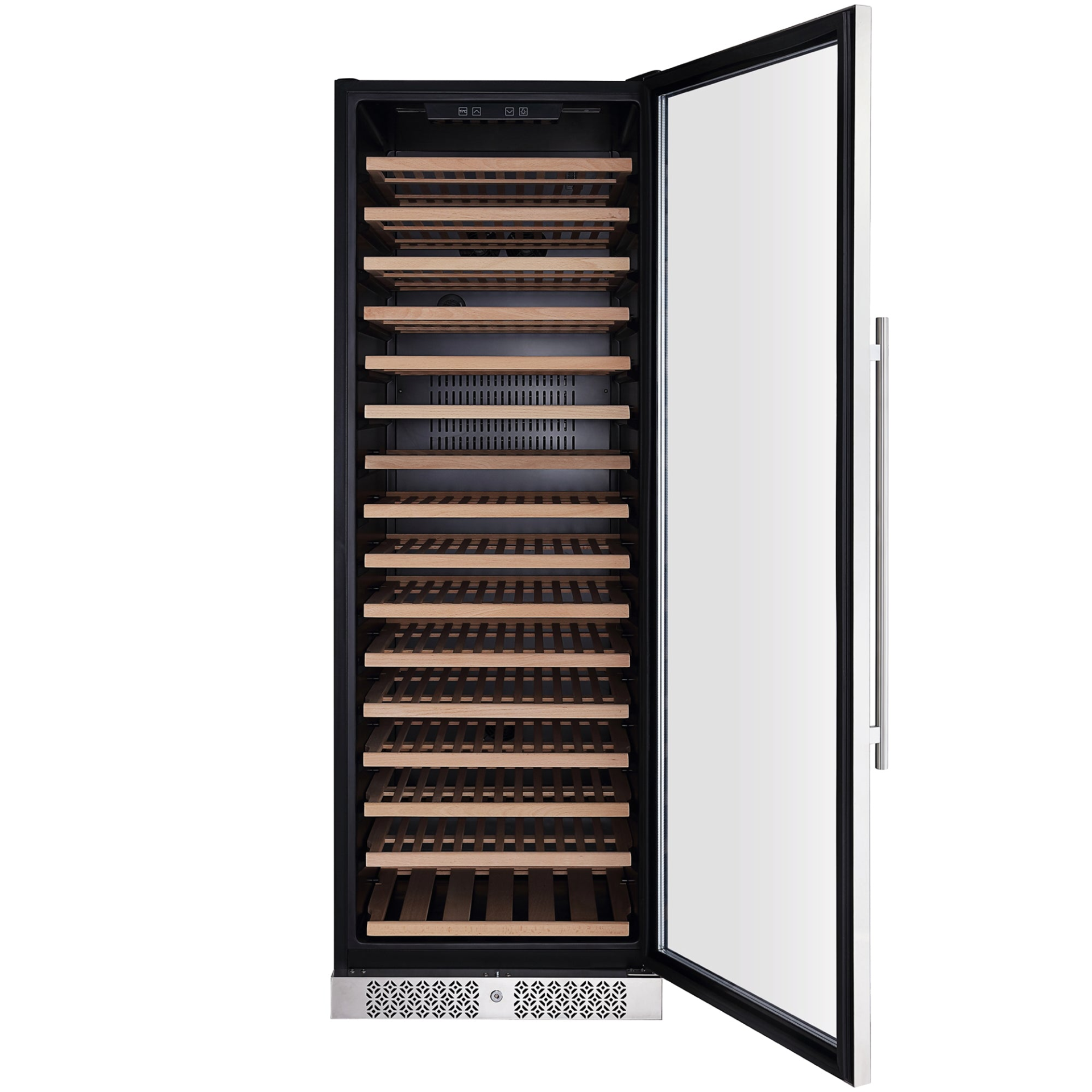 Start2Finish Empava WC07S 70-inch tall wine cooler with glass door and stainless steel frame, designed for wine storage.