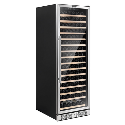 Start2Finish Empava WC07S 70-inch wine cooler with glass door, stainless steel frame, and interior shelving for wine storage.