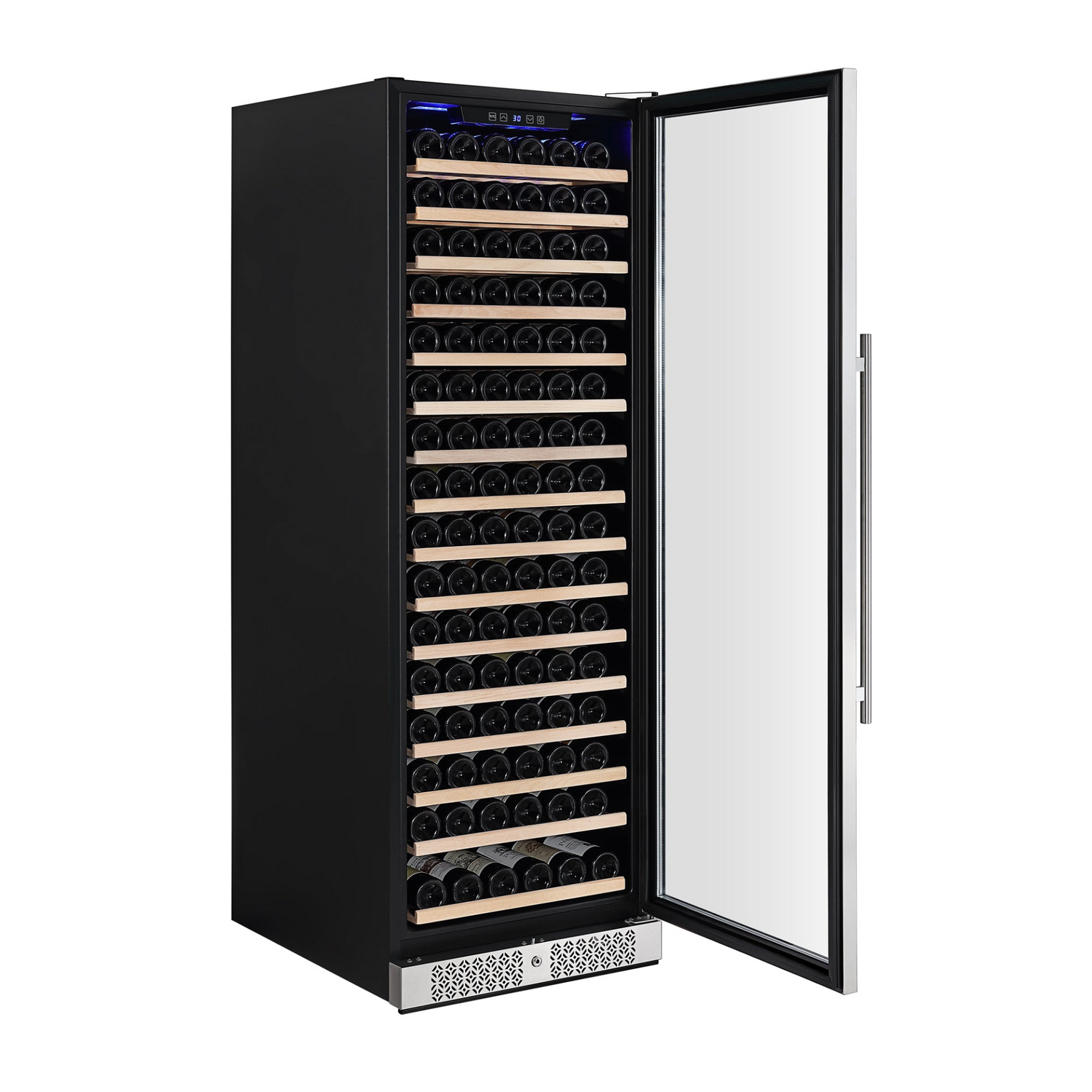 Start2Finish Empava WC07S 70-inch wine cooler with glass door and interior shelving for wine storage and cooling.