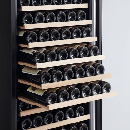 Start2Finish Empava WC07S wine cooler, 70-inch tall wine fridge with glass door, stainless steel handle, and interior wine storage.