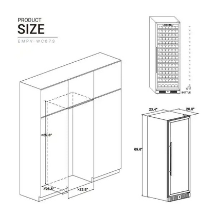 Empava WC07S wine cooler, 70-inch tall wine fridge, sleek appliance with glass door and digital controls from Start2Finish.
